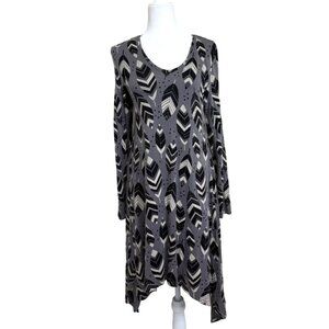 Gudrun Sjoden Amazonas Dress Feather Long Sleeve Asymmetrical Greece Gray Size M